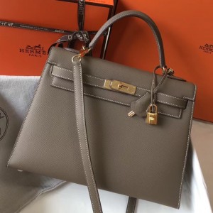 Hermes Kelly 32cm Sellier Bag In Taupe Epsom Leather