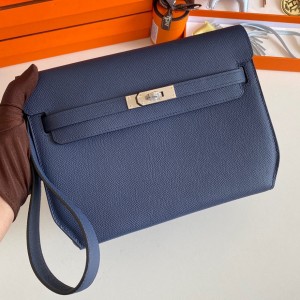 Hermes Kelly Depeches 25 Pouch in Blue Saphir Epsom Calfskin 