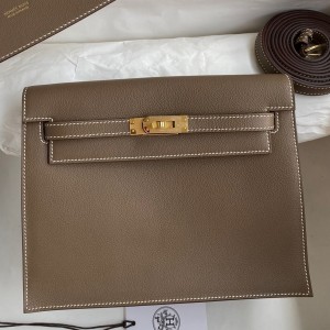 Hermes Kelly Danse II Handmade Bag In Taupe Evercolor Calfskin