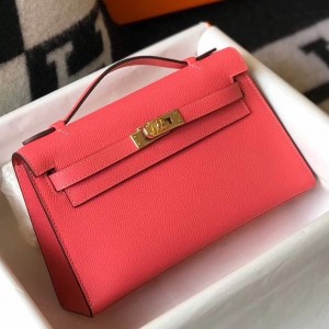 Hermes Kelly Pochette Bag In Rose Lipstick Epsom Leather