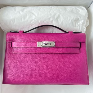 Hermes Kelly Pochette Handmade Bag In Rose Purple Epsom Calfskin