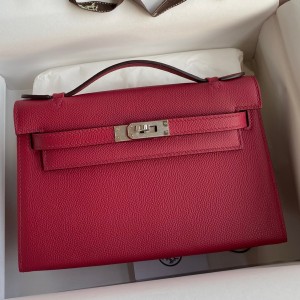 Hermes Kelly Pochette Handmade Bag In Ruby Epsom Calfskin