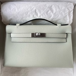 Hermes Kelly Pochette Handmade Bag In Vert Fizz Epsom Calfskin