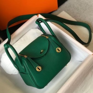 Hermes Lindy Mini Bag In Green Clemence Calfskin