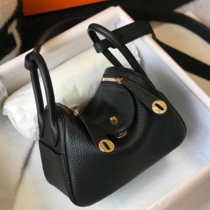 Hermes Lindy Mini Bag In Black Clemence Calfskin