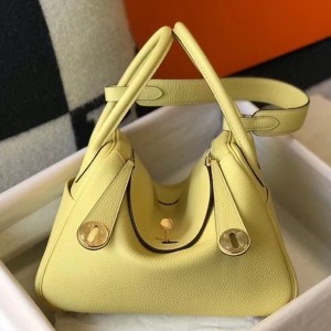 Hermes Lindy 26cm Bag In Jaune Poussin Clemence With GHW