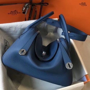 Hermes Blue Agate Clemence Lindy 30cm Bag with PHW