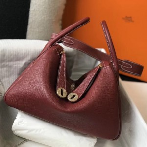 Hermes Bordeaux Clemence Lindy 30cm Bag with GHW