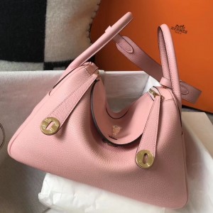 Hermes Pink Clemence Lindy 30cm Bag with GHW