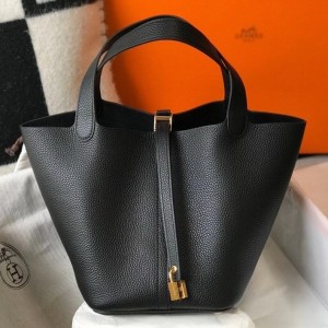 Hermes Picotin Lock 22 Bag In Black Clemence Leather