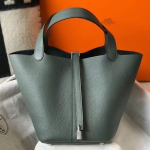 Hermes Picotin Lock 22 Bag In Vert Amande Clemence Leather