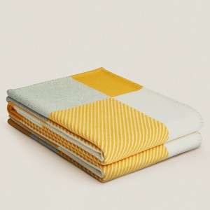 Hermes H Riviera Blanket in Yellow Wool and Cashmere 