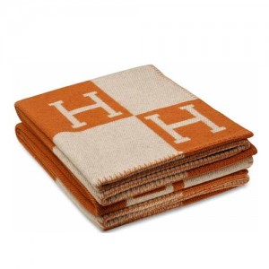 Hermes Avalon Blanket In Orange Wool and Cashmere