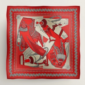 Hermes Red Zouaves et Dragons Bandana Shawl 140 
