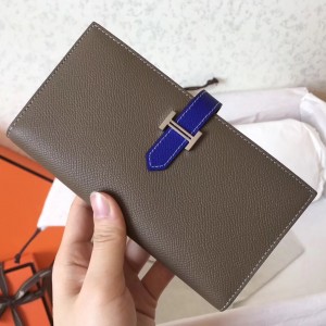 Hermes Bi-Color Epsom Bearn Wallet Taupe/Electric Blue