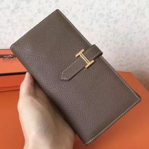 Hermes Taupe Clemence Bearn Gusset Wallet