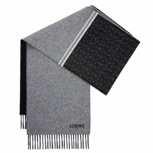 Loewe Anagram Scarf in Grey/Black Wool and Cashmere