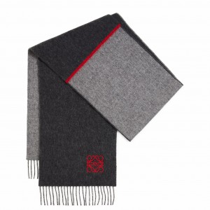 Loewe Window Scarf in Black/Grey Wool and Cashmere