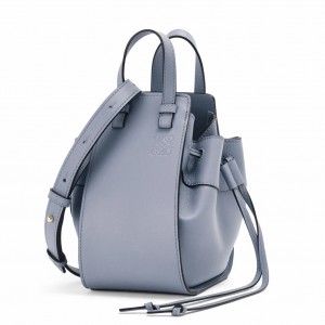 Loewe Mini Hammock Drawstring Bag In Blue Calfskin