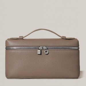 Loro Piana Extra Pocket Pouch L27 in Taupe Grained Leather