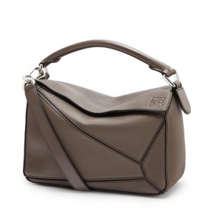 Loewe Small Puzzle Bag In Dark Taupe Grained Calfskin