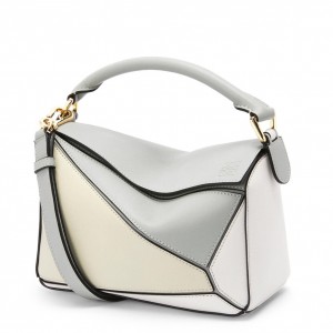 Loewe Puzzle Small Bag In Grey/Cream/White Calfskin