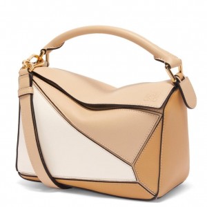 Loewe Puzzle Small Bag in Multicolour Warm Desert and White Calfskin