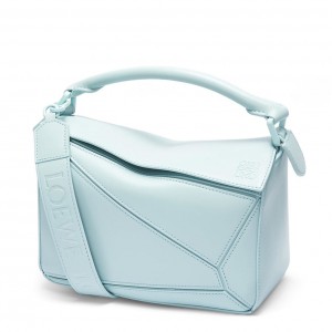 Loewe Puzzle Small Bag In Aquamarine Satin Calfskin