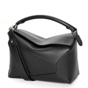 Loewe Puzzle Medium Bag In Black Classic Calfskin