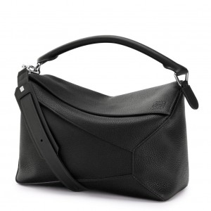 Loewe Large Puzzle Bag In Black Grained Leather
