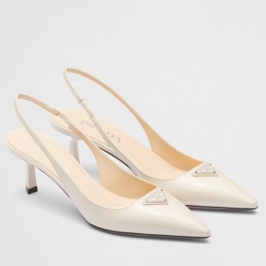 Prada Slingback Pumps 55mm in White Patent Leather