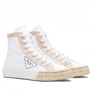 Prada White/Beige Gabardine High-top Sneakers