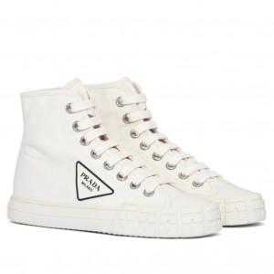 Prada White Cotton Canvas High-top Sneakers