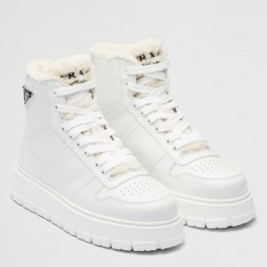 Prada Women's High-top Sneakers in Leather and Shearling