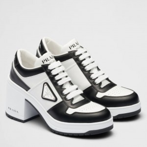 Prada Downtown High-heeled Sneakers in Black and White Leather