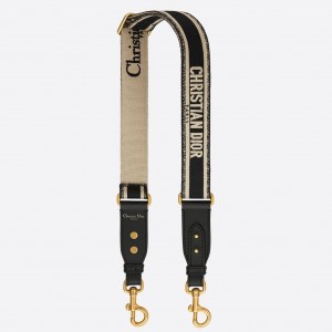 Dior Black Embroidery Adjustable Shoulder Strap