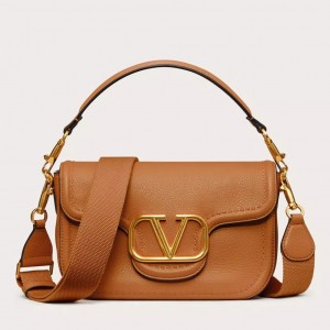 Valentino Alltime Shoulder Bag in Brown Grained Leather