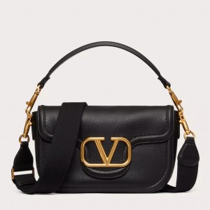 Valentino Alltime Shoulder Bag in Black Grained Leather