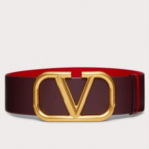 Valentino VLogo Reversible Belt 70mm in Burgundy and Red Calfskin