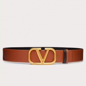 Valentino VLogo Reversible Belt 40mm in Brown and Black Calfskin