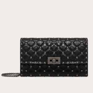 Valentino Rockstud Spike Chain Clutch In Crinkled Lambskin