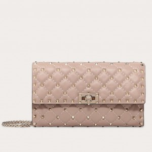 Valentino Rockstud Spike Chain Clutch In Poudre Lambskin