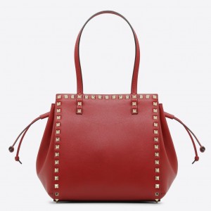 Valentino Red Rockstud Double Handle Drawstring Bag