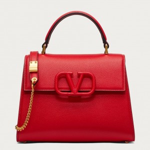 Valentino Small Vsling Handbag In Red Grainy Calfskin