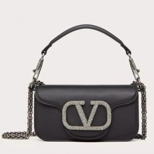 Valentino Small Loco Shoulder Black Bag with Crystals Logo
