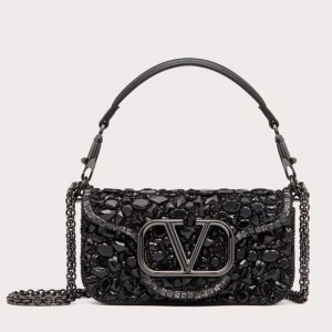 Valentino Small Loco Shoulder Bag with Black Crystals