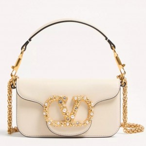 Valentino Loco Small Shoulder Bag in White Calfskin With Jewel Logo