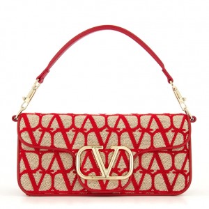 Valentino Large Loco Shoulder Bag in Red Toile Iconographe