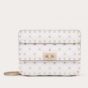 Valentino Rockstud Spike Small Bag In White Lambskin