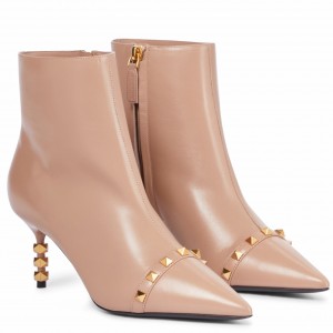 Valentino Nude Rockstud Ankle Boots with Sculpted Heel